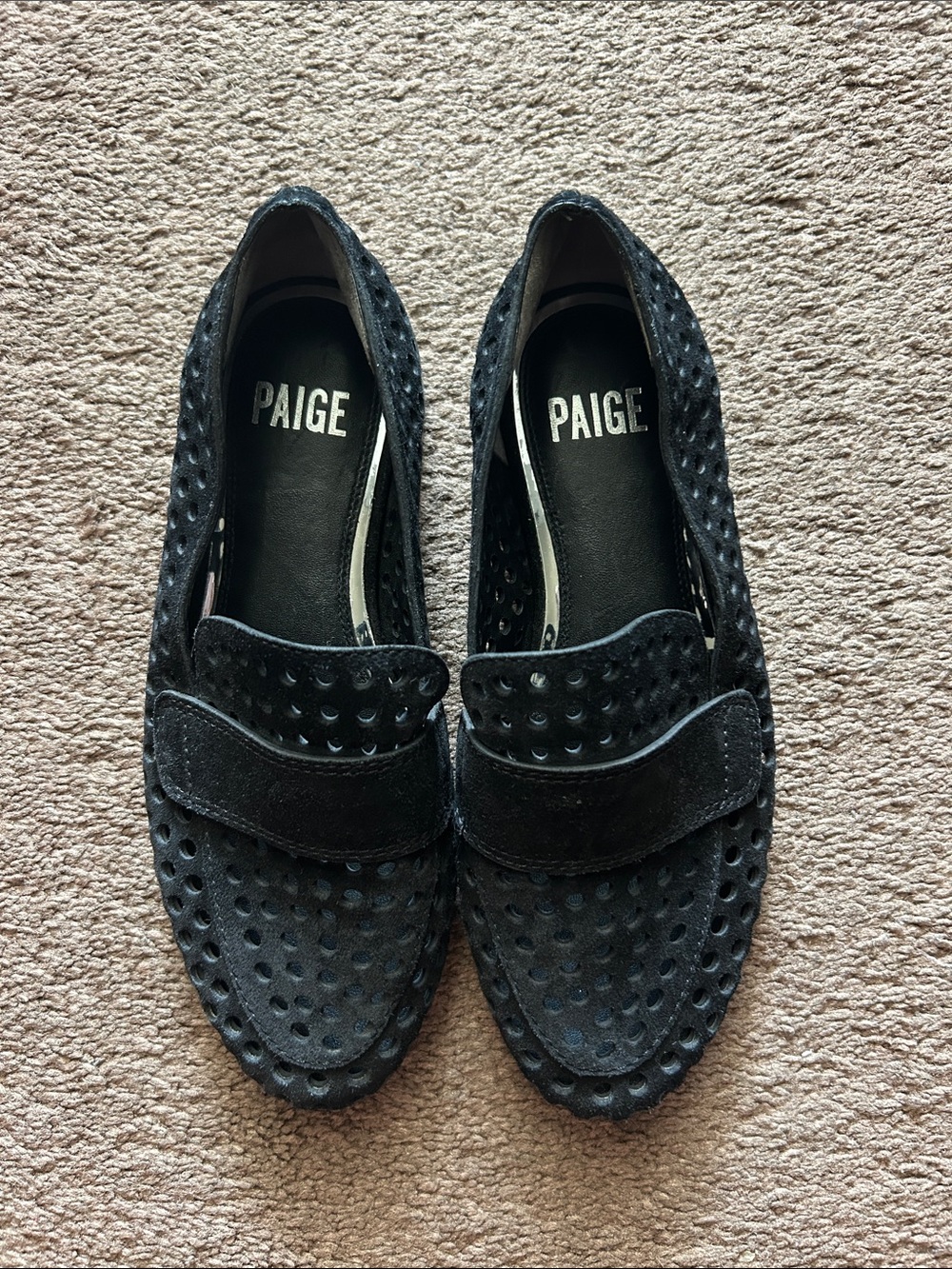 PAIGE Black Perforated Suede Loafers